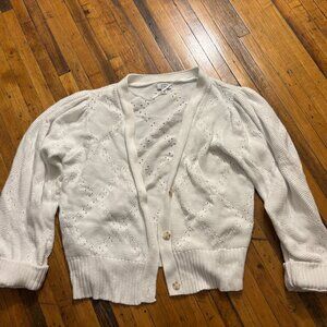 Crown and Ivy XL Pointelle Knit White Cardigan